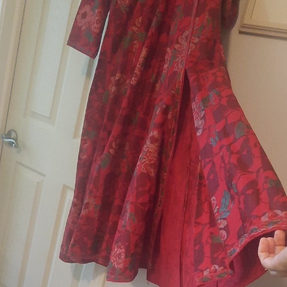 Anarkali Red Floral Long Sleeve Dress - Picture 5 of 5